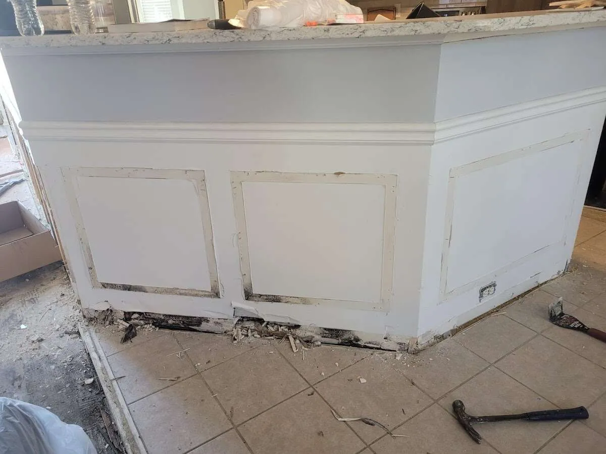 Water damage and mold on kitchen during Burst Pipe Cleanup in South Kingstown